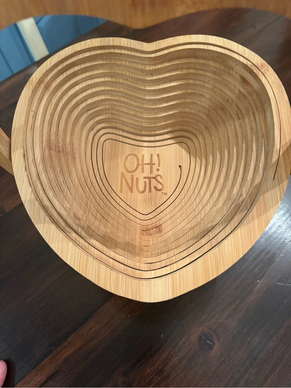 Oh! Nuts Heart-Shaped Collapsible Bamboo Fruit Basket & Trivet | Folding Wooden